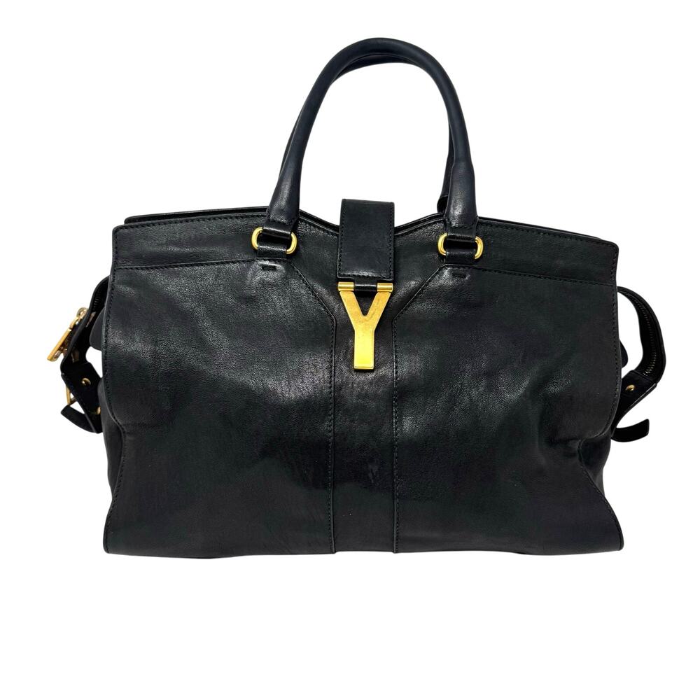 Yves Saint Laurent Vintage Chyc Y Black Leather Gold Hardware Large Cabas Bag